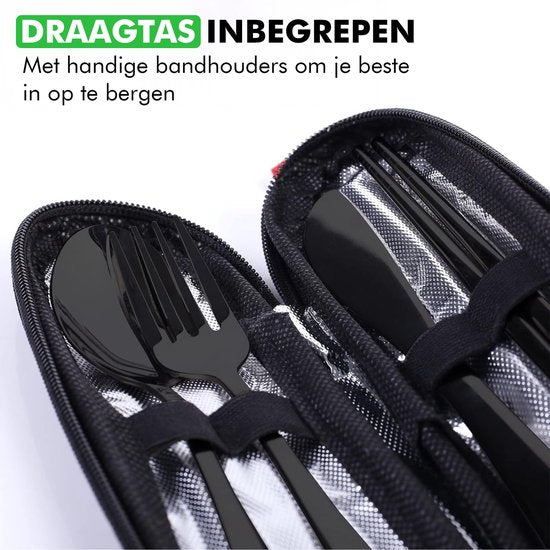 Travelhawk Reisbestek - bestek to go - meeneem bestek - Reis bestek - Inclusief Handige Draagtas - Zwart