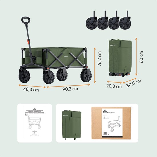 LifeGoods Bolderkar - 135L - Opvouwbaar - 100KG - Inklapbare Bolderwagen Met Afneembare Wielen - Beschermhoes - Groen