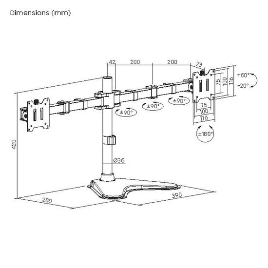 VDD - monitorarm - 2 schermen - heavy duty - met voet