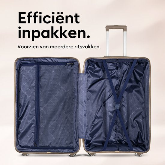 SC Travelin' Charm Handbagage Koffer – 40L – Cijferslot – 35x21x54 cm – Lichtgewicht & Duurzaam – Inclusief Gratis Pouch – Champagne