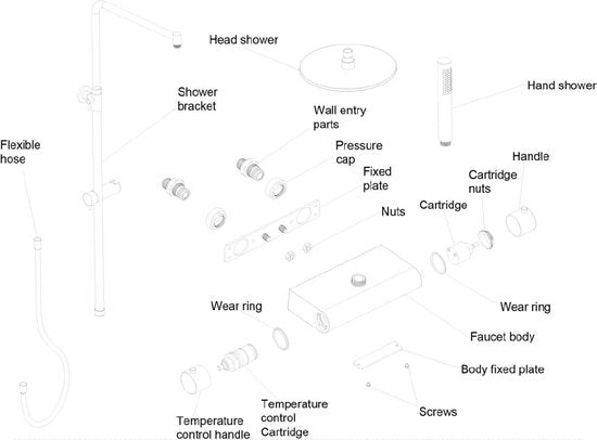 Regn thermostatische regendouche met planchet, mat zwart