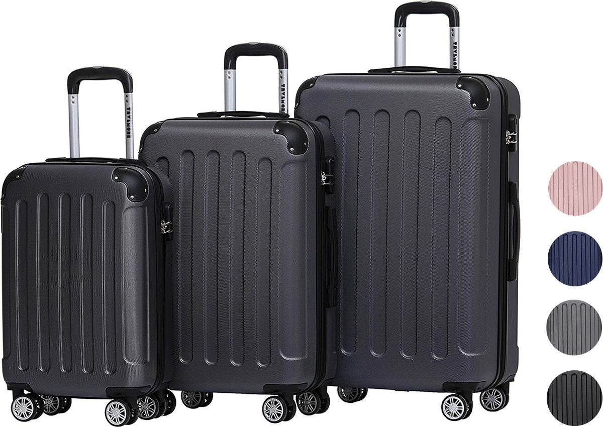 TRVLMORE Kofferset - 3 Delig - Complete Set - 38L Handbagage + 70L en 110L Ruimbagage - Zwart