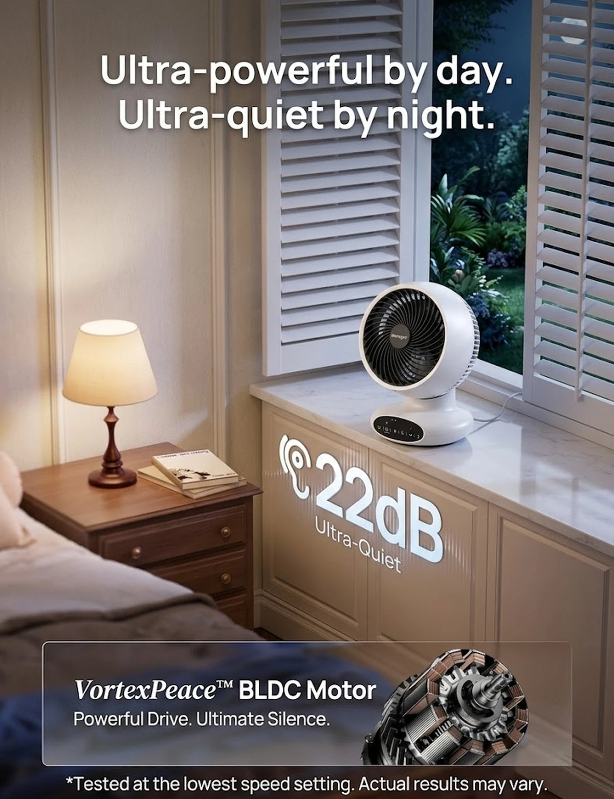 MONSGA AC100 Luchtcirculator Ventilator - Ultra Stil 25dB - 5 Standen - Timer & Slaapstand