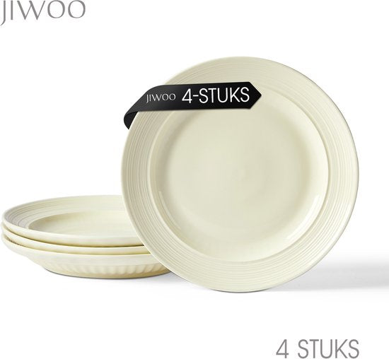 Dinerborden set van 4 (Ø25,4cm / 10inch), Bordenset, Ontbijtborden, Pastaborden, serviesset 4 persoons, Geschikt voor restaurants, Horeca, Feest, familiefeesten, banketten en picknicks, Magnetron-vaatwasserbestendig, Keramiek