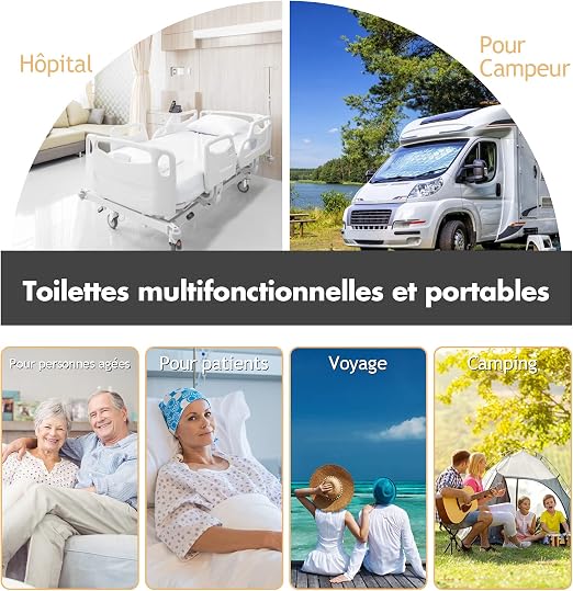 Goplus Draagbaar Campingtoilet 20L + 10L – HDPE – Spoelsysteem – Tot 200 kg – Grijs