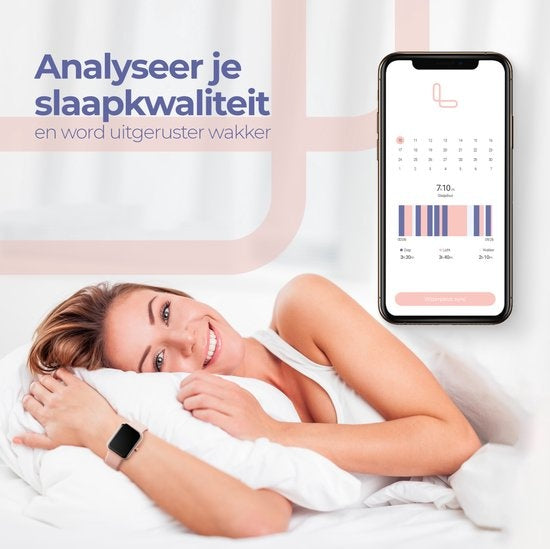 Lunis Smartwatch Dames & Heren Rosé Goud - siliconen armband - kunststof - 7/10 dagen gebruikstijd zonder op te laden - Variatie in sportfuncties