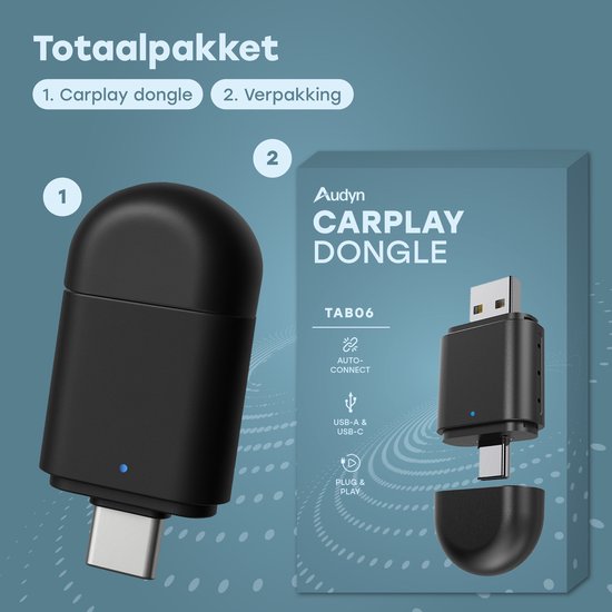 Audyn CarPlay Dongle - USB & USB-C - Geschikt voor Android Auto & Carplay - CarPlay Draadloos - Auto Dongel - Wireless
