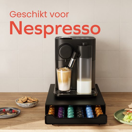 KitchenBrothers Koffiecups Houder - Capsulehouder - Geschikt voor Nespresso - 60 Cups - Cuphouder - Met Lade - Zwart