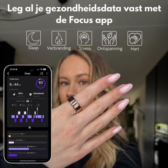 Focus® S1 Smart Ring – Zilver Maat 10 – Hartslag & Slaap Monitor – IP68 Waterdicht – Wearable