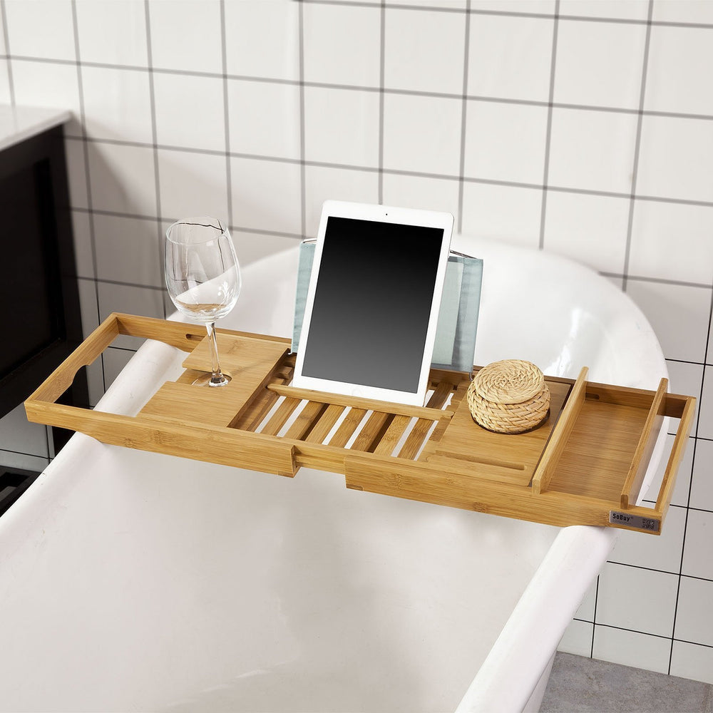 SoBuy Badplank - Badrekje - Bamboe Hout - Verstelbaar - 70-104 x 4 x 22 cm - FRG207-N
