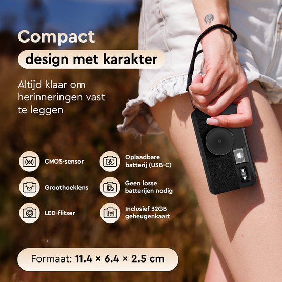K&L Digitale Camera - Schermvrij - Oplaadbaar - 16.000 Foto's - Fotocamera - Vintage - Inclusief 32GB - Duurzaam - Zwart