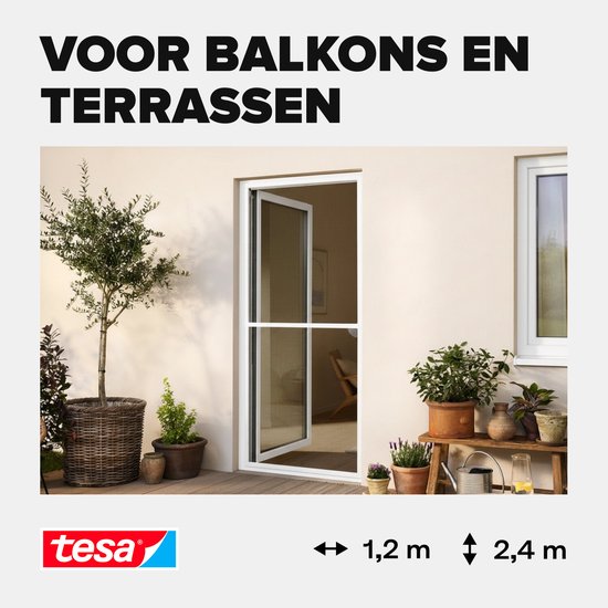 tesa INSECT STOP Aluminium For Doors Frame Fly Screen XL - hor met aluminium frame, helder zicht, wit - 120 x 240 cm