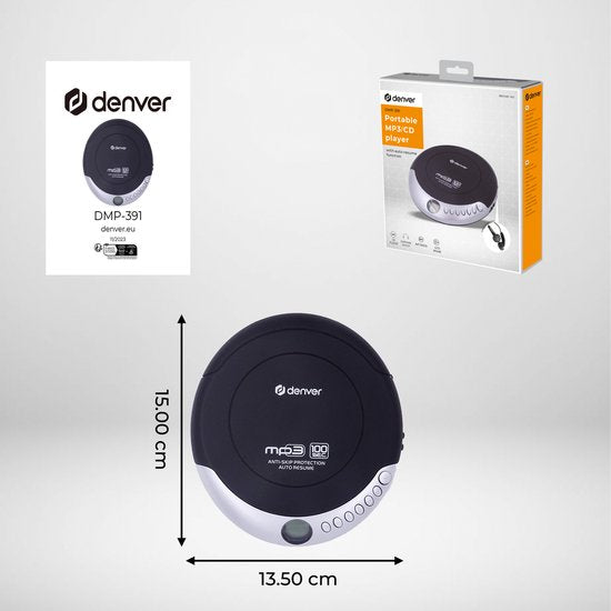 Denver Discman - Draagbare CD & MP3 speler - Anti shock - Inclusief oordopjes - DMP391