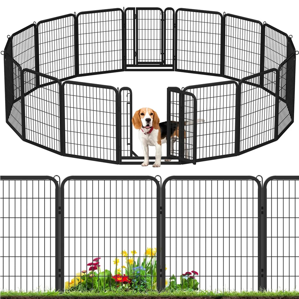 Yaheetech Puppyren 16 Panelen 80 x 65 cm - Zwart - Opvouwbare Hondenren met 2 Deuren voor Binnen en Buiten