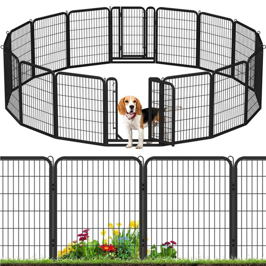 Yaheetech Puppyren 16 Panelen 80 x 65 cm - Zwart - Opvouwbare Hondenren met 2 Deuren voor Binnen en Buiten