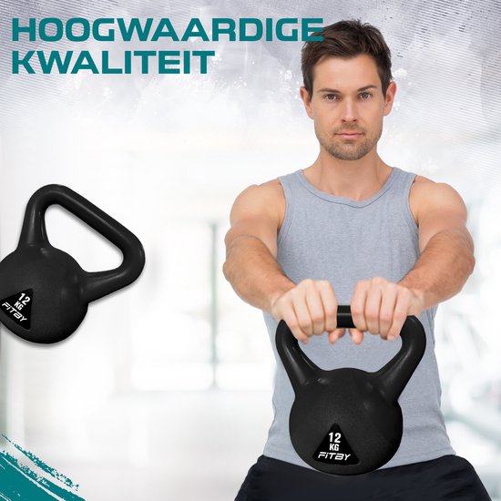 Fitby Kettlebell 12KG - Kettlebell - Fitness - Gewichten - Geschikt voor CrossFit & Fitness - Conditietraining - Zwart