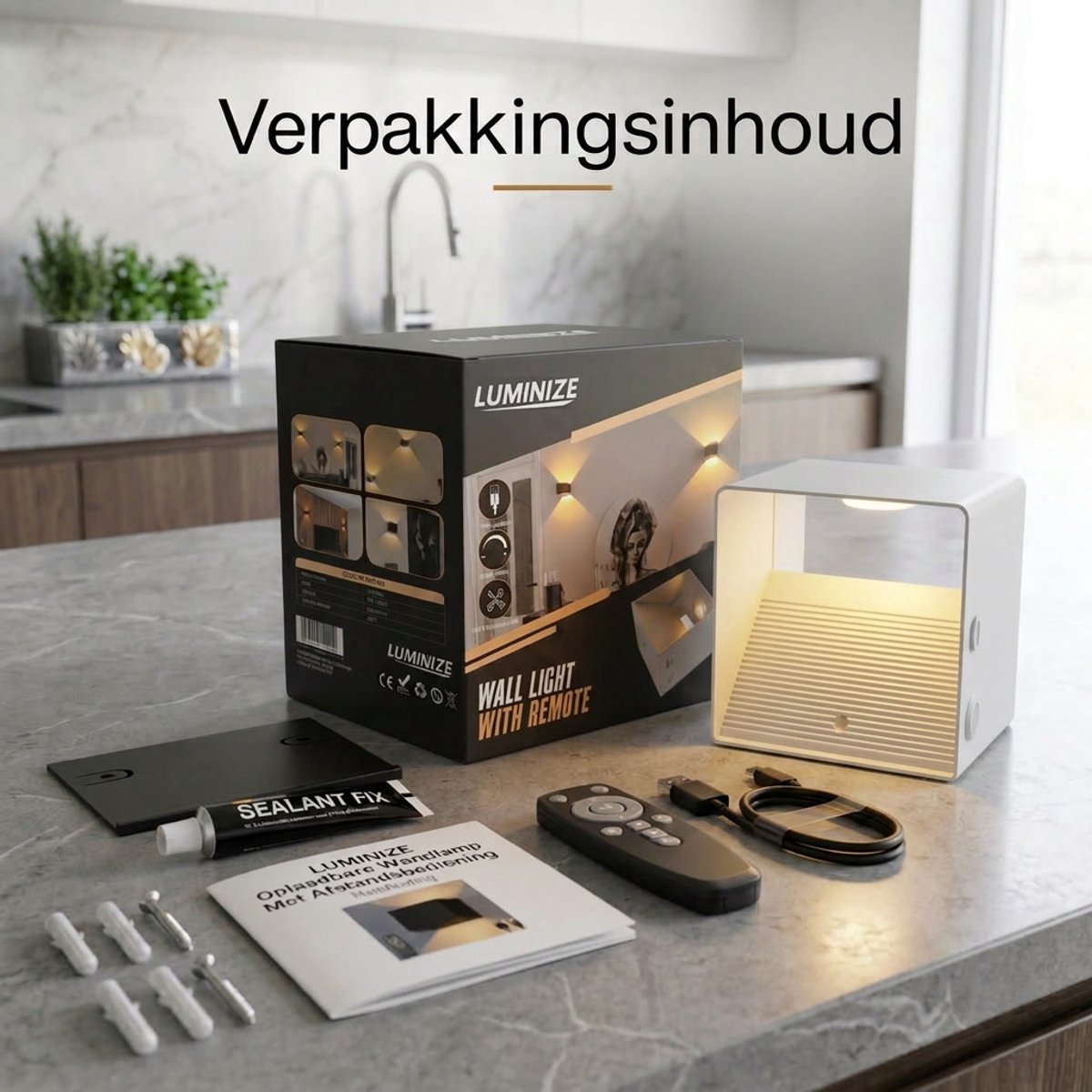 Luminize Oplaadbare Wandlamp met Afstandsbediening - Wit - 10 x 10 x 8 cm