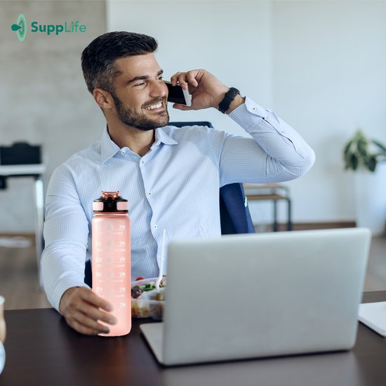 Supplife Bidon - 1 Liter - met Rietje - Motivatie - Sportbidon - BPA Vrij - Rose Goud