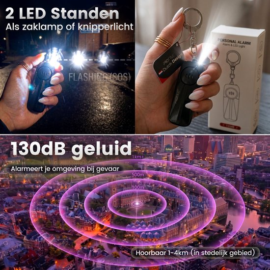 ProTrue® Persoonlijk Alarm Zelfverdediging Sleutelhanger - 130dB Zakalarm met Alarmknop voor Vrouwen, Kinderen en Ouderen - Veiligheidsalarm Senioren met Noodsignaal