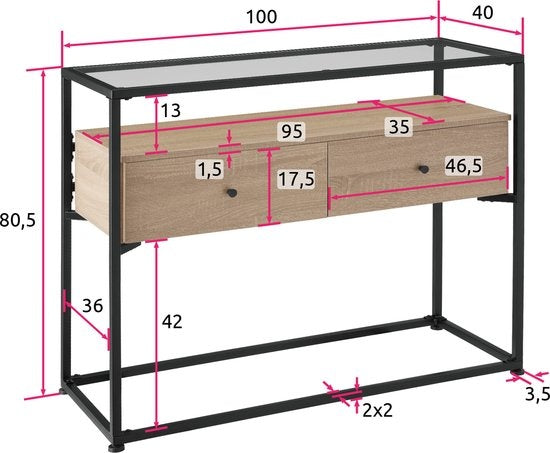 tectake - Consoletafel dressoir sidetable Reading - industrieel - lichtbruin - 101,5x41,5x80,5cm - 404691