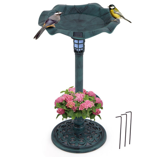 Coast Retro vogelbad met solarverlichting – vogelvoederstation met bloempot en standaard – groen – 43 x 43 x 76 cm