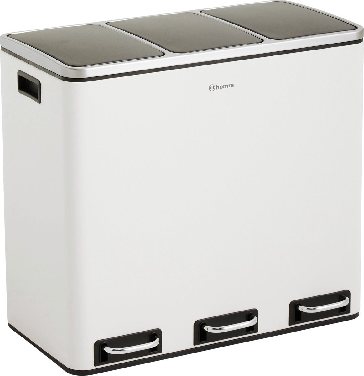 Homra SPARQ Pedaalemmer 3 vakken - 3 x 18 L inhoud - 54 Liter - Crème Wit RVS - Trio Afvalscheiding prullenbak  - 3-vaks Recycle Afvalemmer - Hygiënisch Afval Scheiden - Witte Keuken Vuilbak - Kantoor Prullenbak - Pedaal - Afvalscheidingsprullenbak