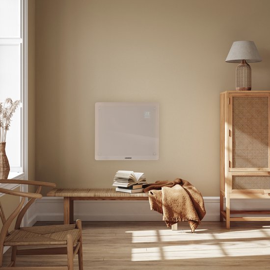 VONROC Luxe elektrische kachel - Convectorkachel met glazen paneel – 500W/1000W - Verwarmt ruimtes tot 12m2 - Bediening zowel met app (via Wifi) als handmatig – Instelbare thermostaat en timer - Beige