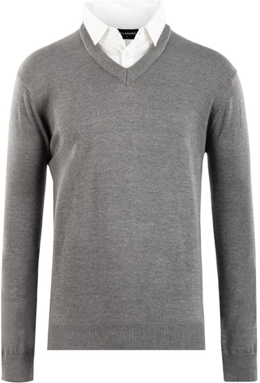 Milanoro - Herenpullover met overhemdkraag - Donkergrijs - XXL
