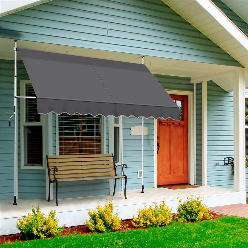 Yaheetech Zongordijn met Telescopisch Frame en Slinger - 300 x 120 cm - Verstelbare Hoogte 210-300 cm - UV-bestendig - Grijs
