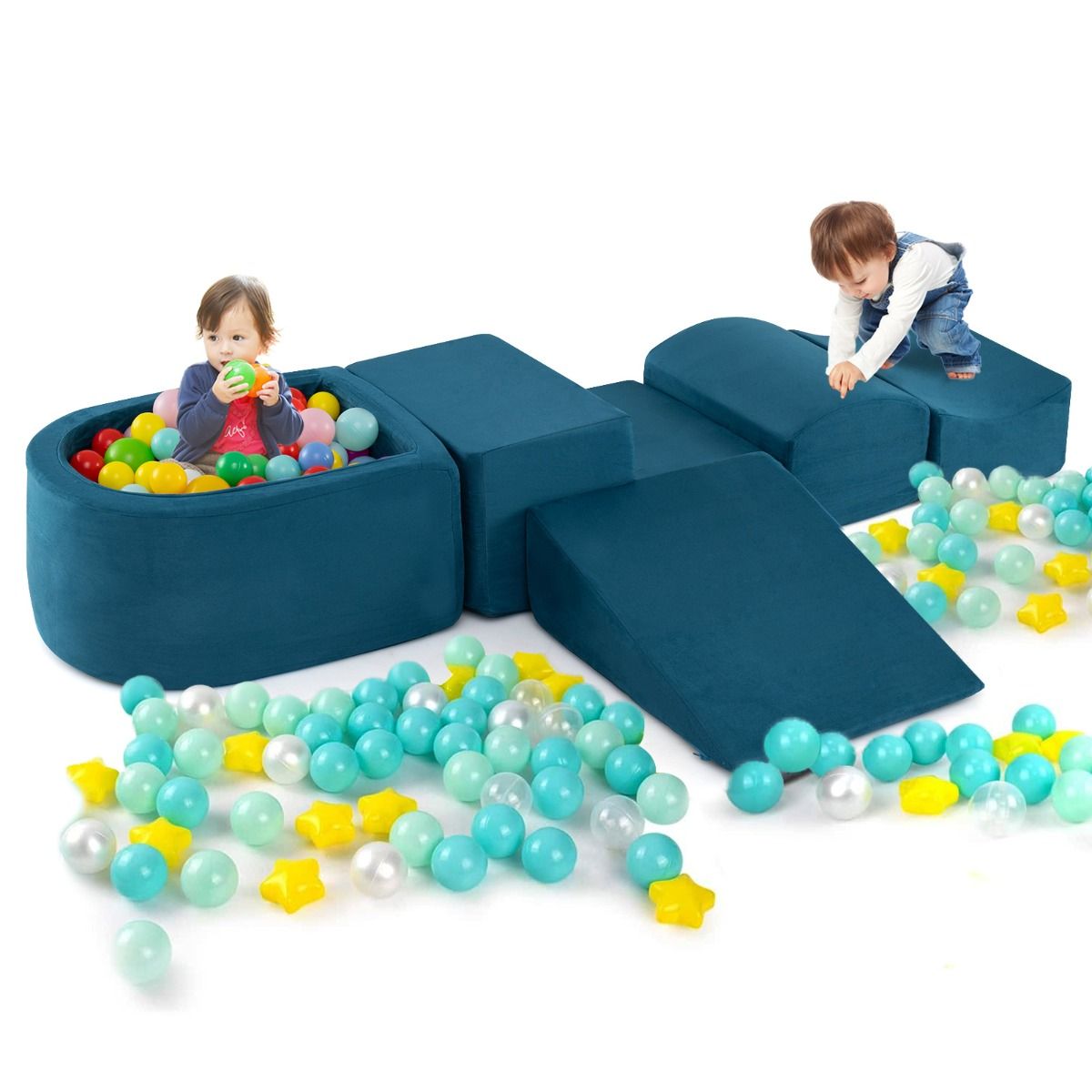 Coast Klim- en Kruipset - 5-delige zachte speelblokken met ballenbak - blauw