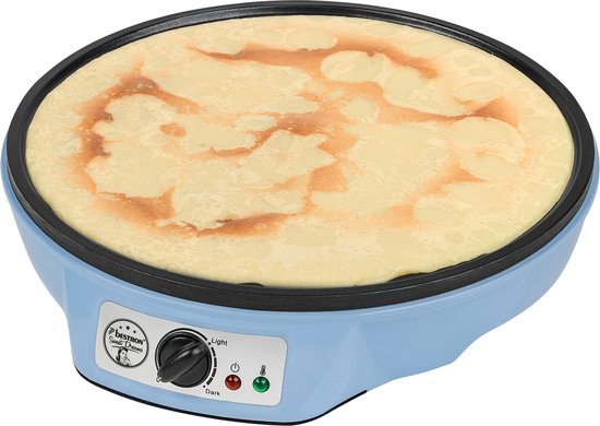 Bestron Pannenkoekenmaker - ASW602B - 1000W - Crêpemaker - 30cm - Blauw - Incl houten stapel en verdeler - 5 jaar garantie