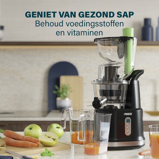 Princess Slowjuicer 202045 – Sapcentrifuge - Juicer - Extra grote vulopening – Hoge sapopbrengst