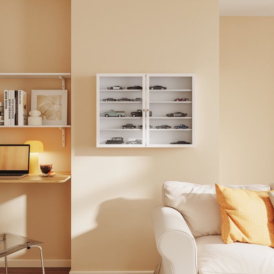 SoBuy Wandkast met 2 Klapdeuren en 4 Verstelbare Planken – Ruimtebesparende Opbergkast – Wandmontage – Wit – FSB113-W