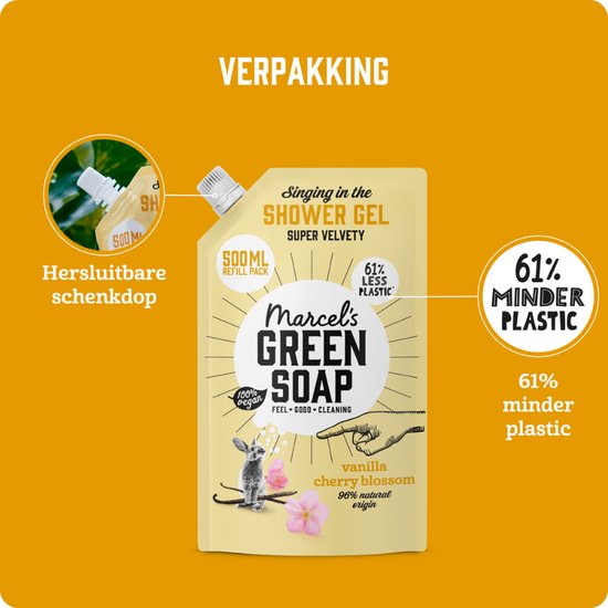 Marcel's Green Soap Douchegel Navulling - Vanille & Kersenbloesem - 6 x 500ml