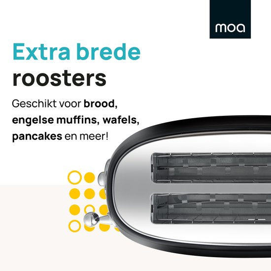 MOA Retro Broodroaster - Toaster voor 4 Sneden - Extra Brede Sleuven - 6 Warmteniveaus - 1500W - Zwart