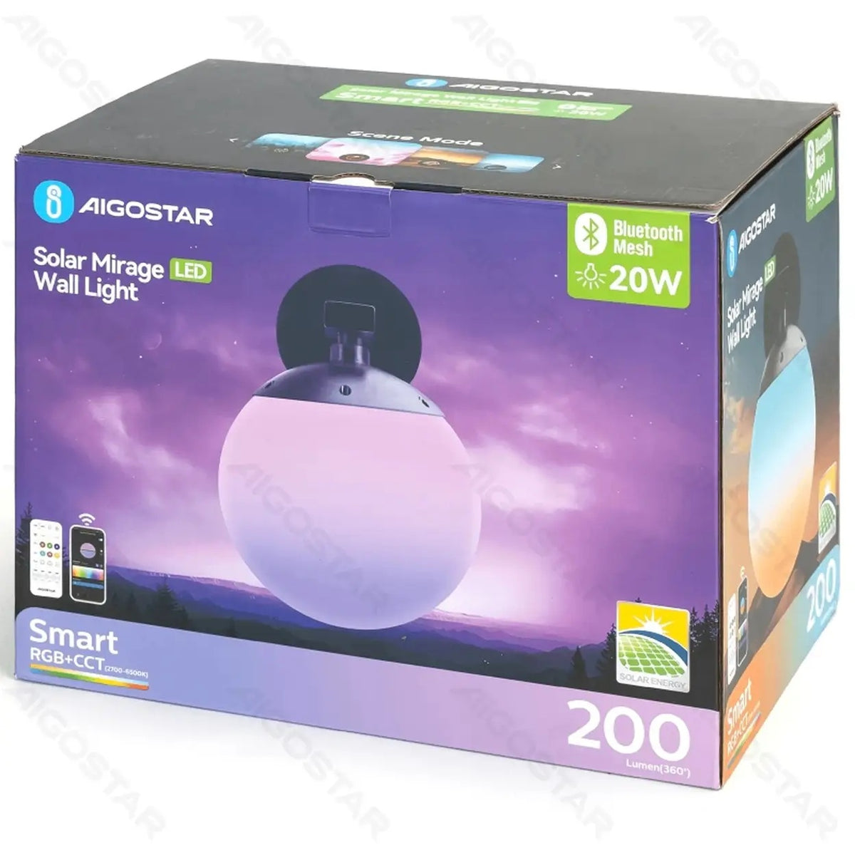 Aigostar Slimme Solar Wandlamp - Bluetooth Mesh - RGBCCT - 20 W