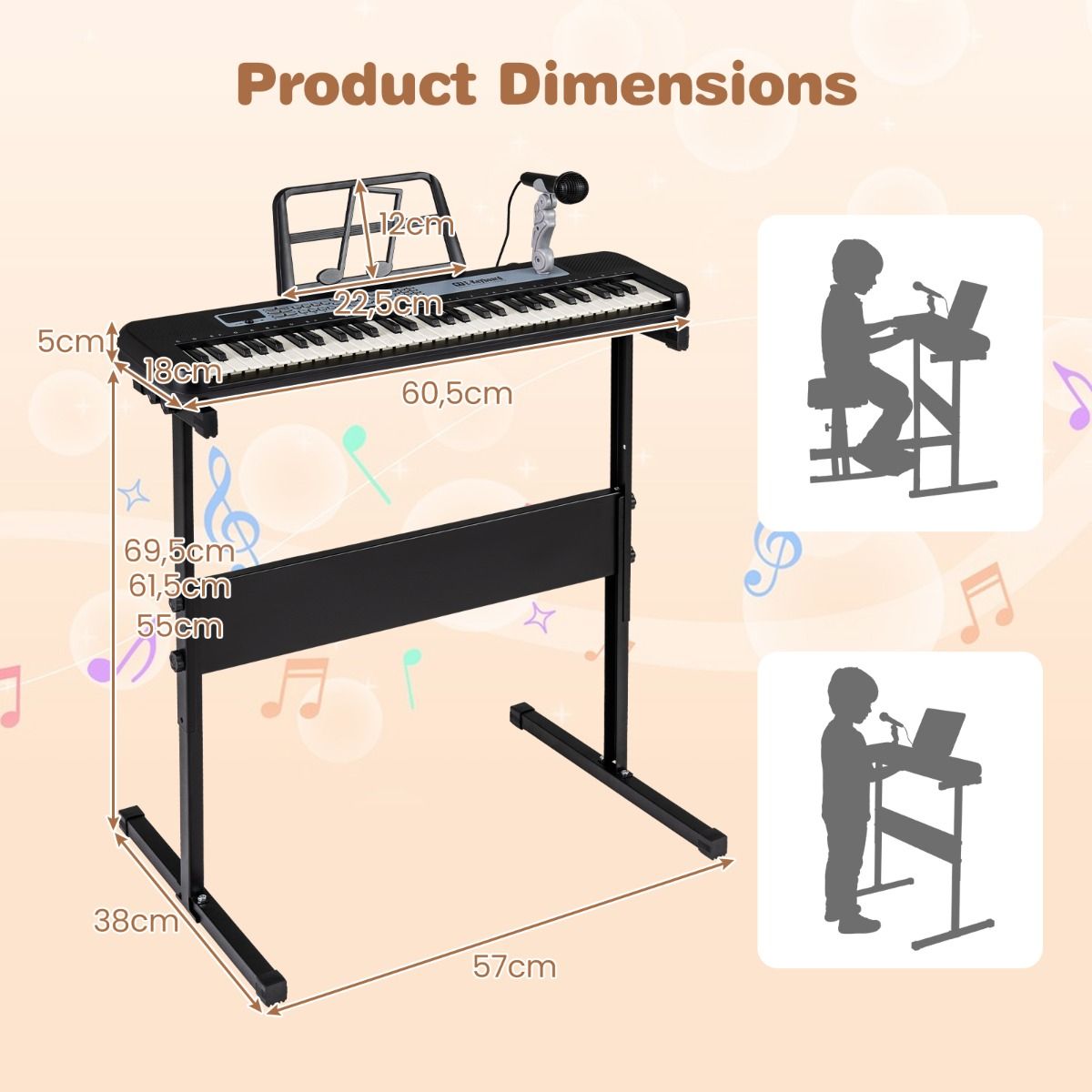 Coast Kinderkeyboard - 61 toetsen - verstelbare standaard - met microfoon en muziekstandaard - zwart/rood