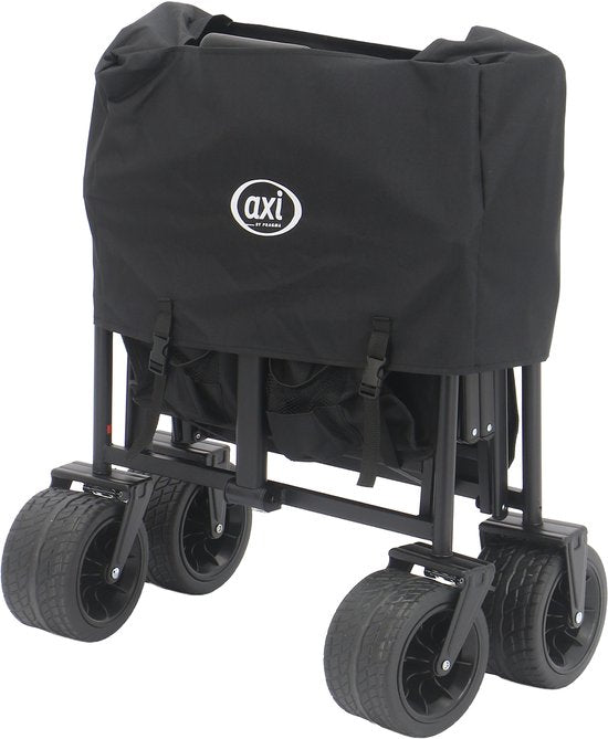 AXI SB221 Opvouwbare Bolderwagen met dak – Zwart – Met Trekstang, Remmen en Hoes – 100 kg Draagvermogen – Eenvoudig mee te nemen - Metaal