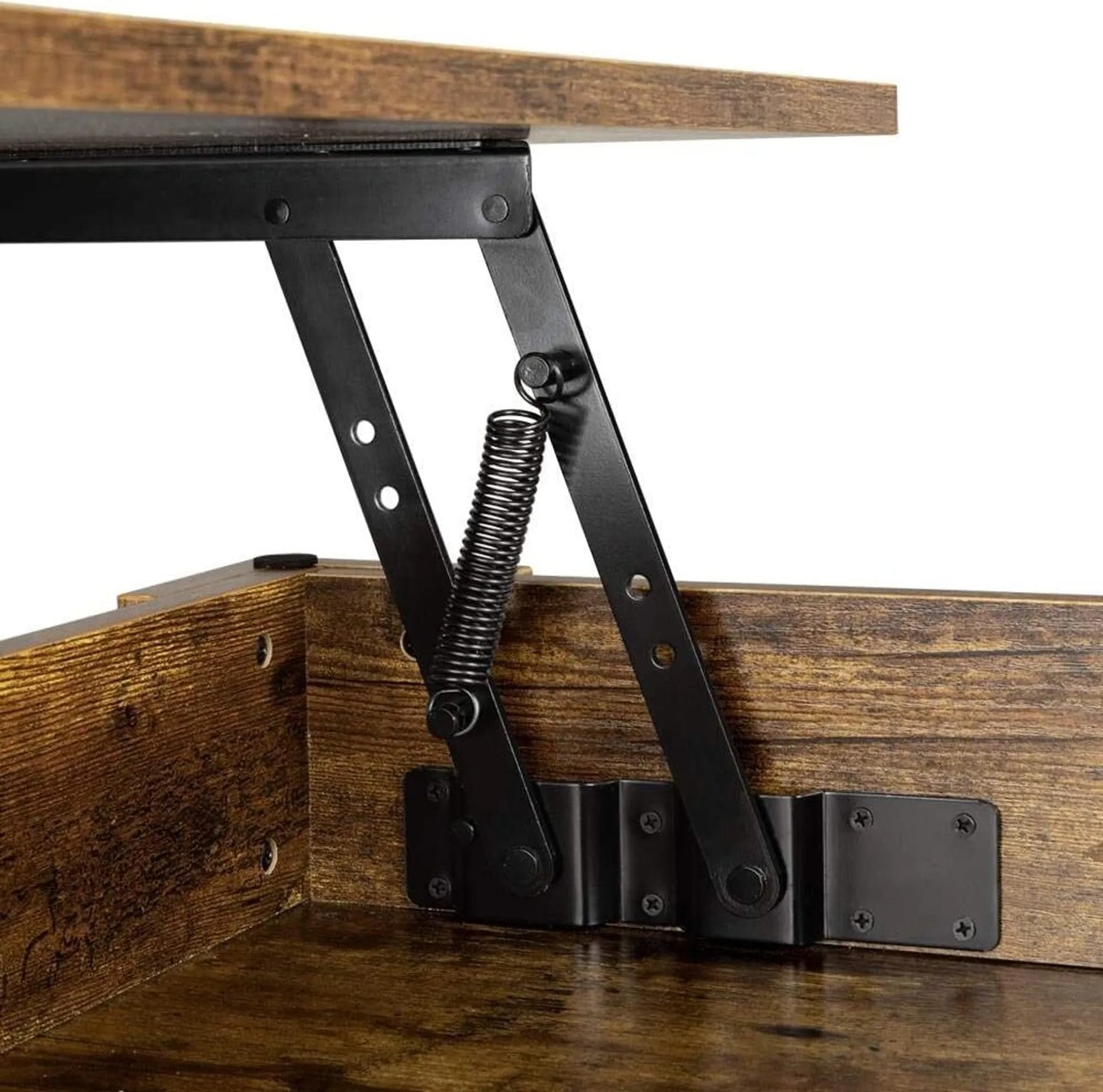Yaheetech Salontafel Met Lift-Top Functie – Voorzien Van Verborgen Opbergvak En Metalen Mechanisme En Onderste Plank – Voor Woonkamer En Kantoor – Vintage Bruin-zwart Mdf En Metaal – 98 x 50 x 41,8-55 cm