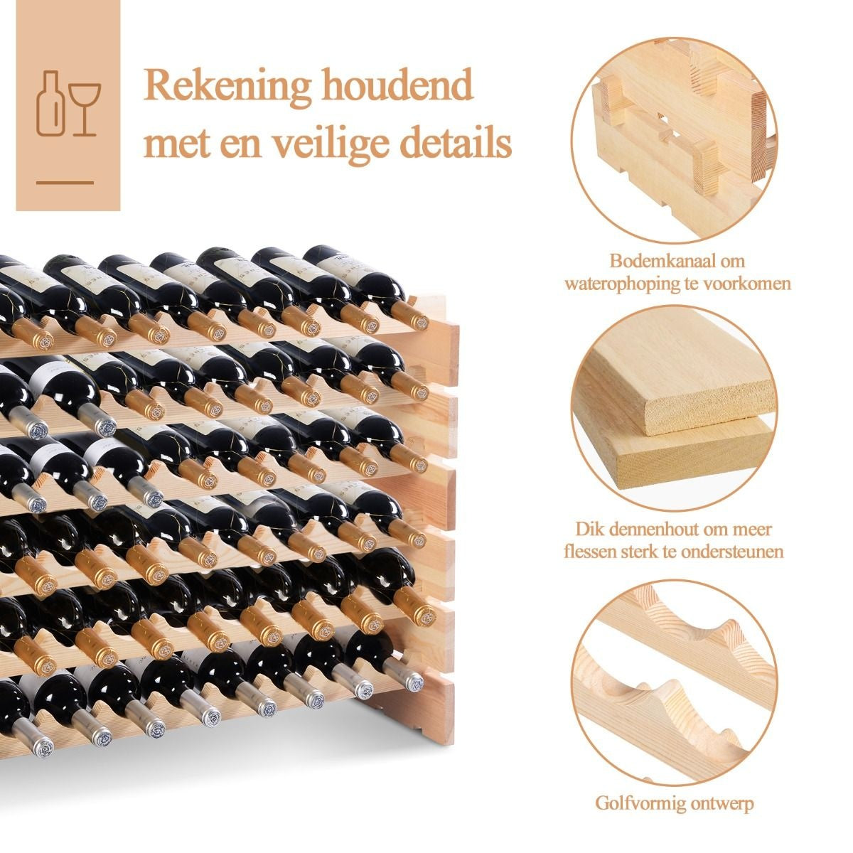 Coast - Wijnrek - Hout - 72 Flessen - Stapelbaar
