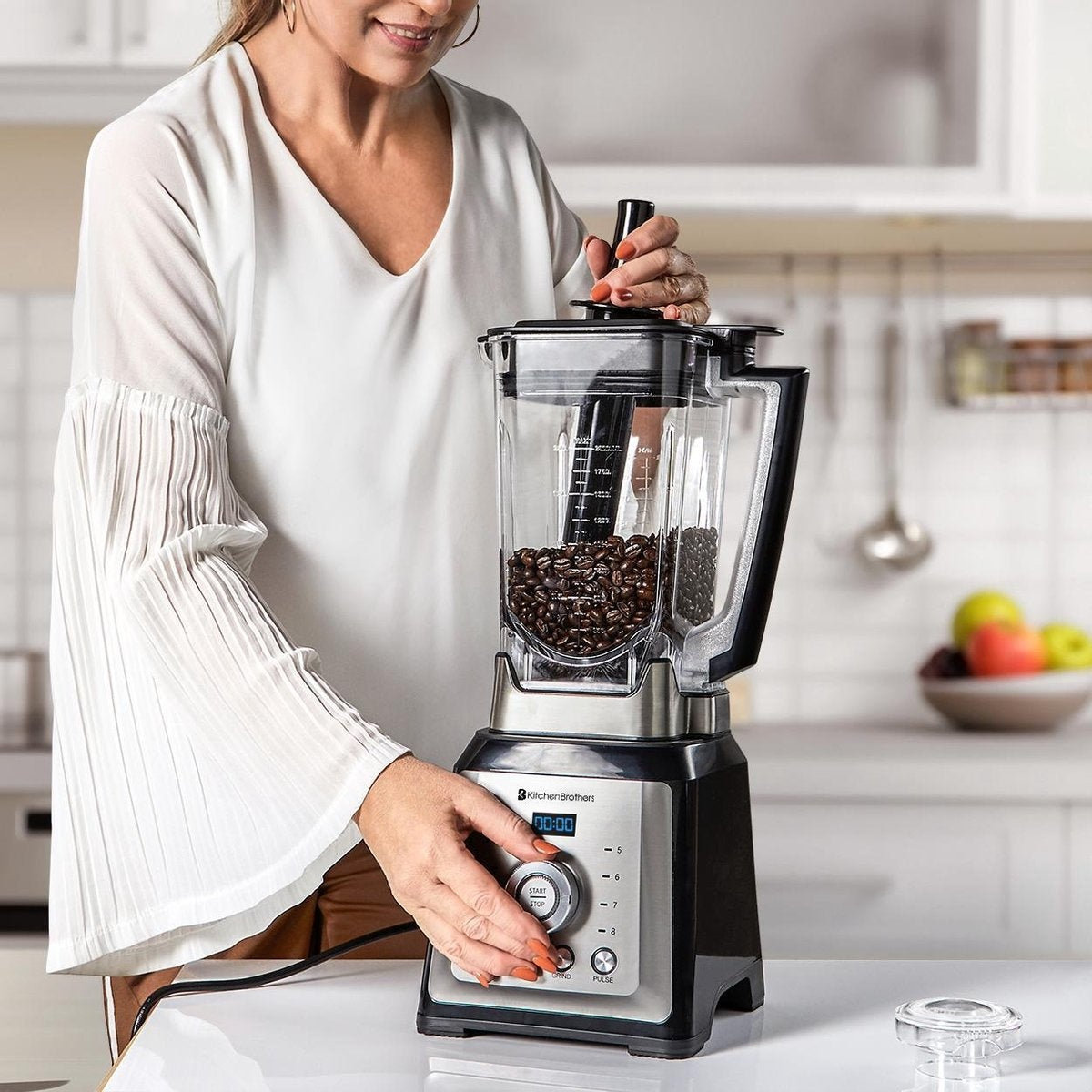 KitchenBrothers - Power Blender - 2000W - 2L - 8 standen/4 snelheden - Roestvrij staal