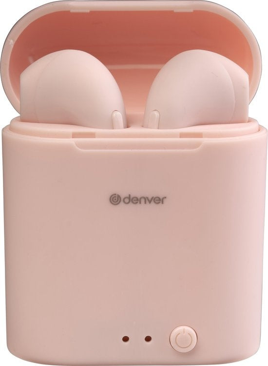 Denver TWE-46 - Earbuds - Wireless - Draadloos Oordopjes - Bluetooth - met oplaad case - handsfree - sporten - headset - In-ear - Bluetooth 5.0 - Roze