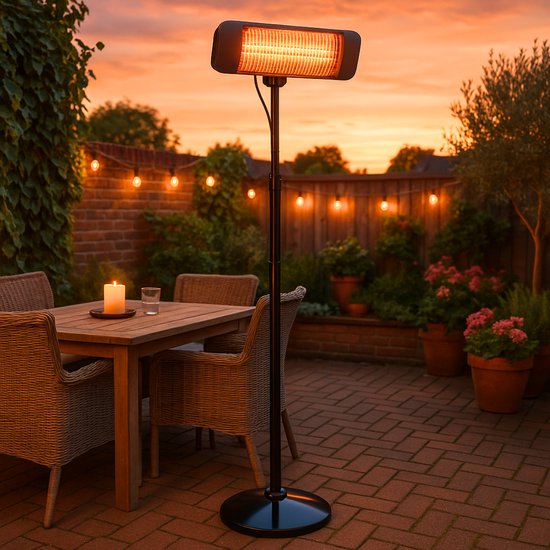 alpina Infrarood Verwarming Staand - Terras Heater 2000W 3 Warmtestanden - Spatwaterdichte Terrasheater IP24 met Infrarood Paneel