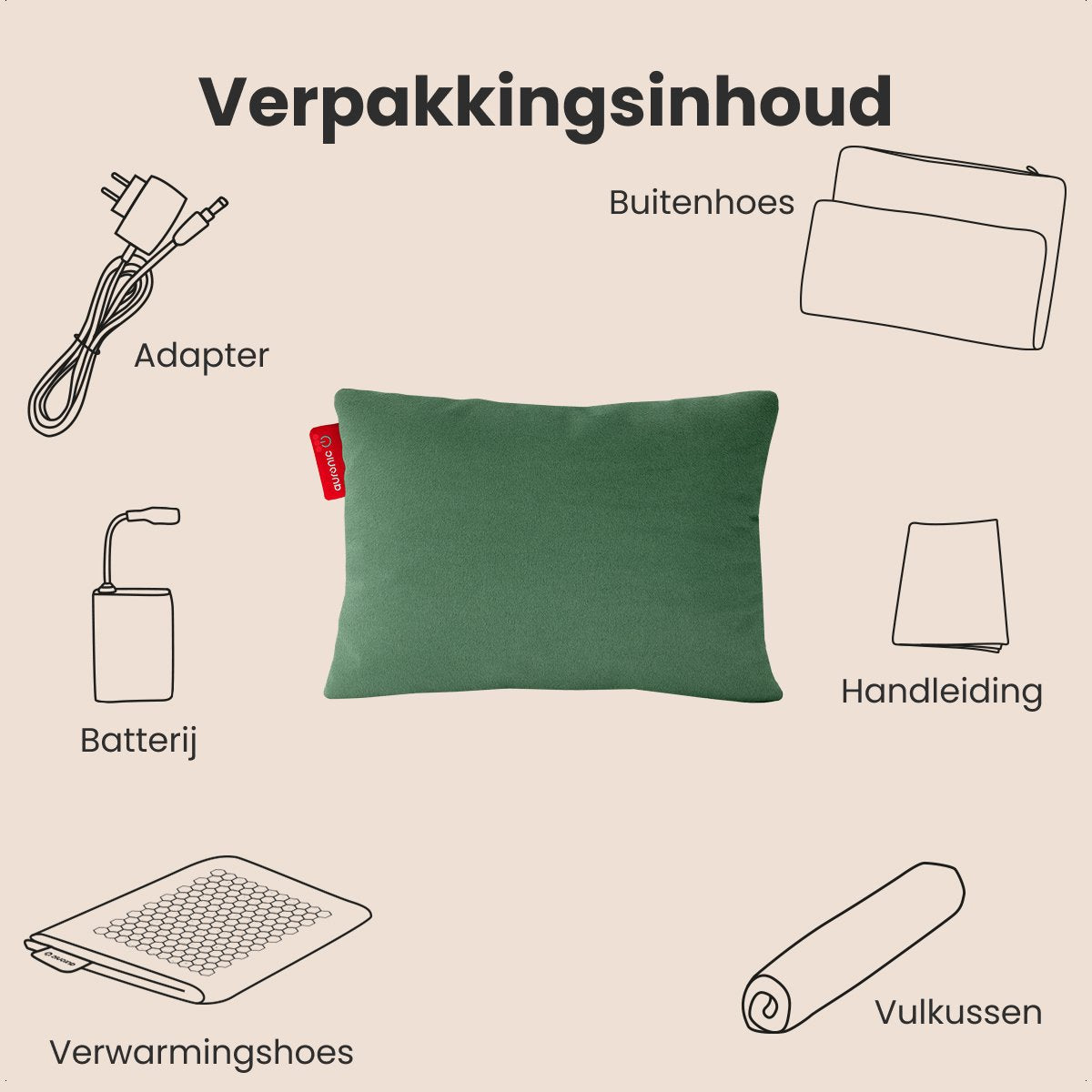 Auronic - Elektrisch Kussen - Classic 45x60 - Infrarood - Warmtekussen - Pastel Groen