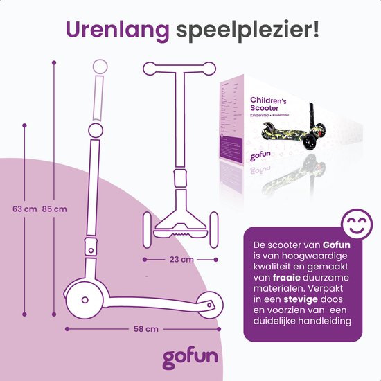 Gofun Kinderstep - Lichtgevende Wielen - Opvouwbaar - Step 3-8 jaar - Verstelbaar - Antislip - 85 x 58 x 23 cm - Zwart