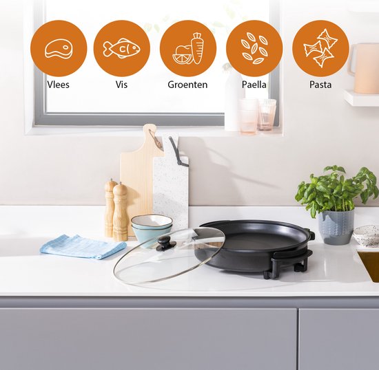Tristar Elektrische hapjespan 1500W - PZ-2964 - Ø40cm Deksel - Maximale temperatuur 280⁰ C - PFAS-vrij