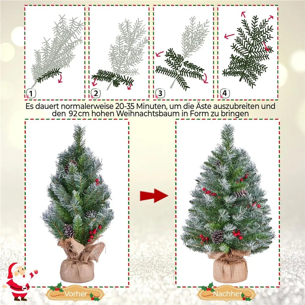 Yaheetech 2-delige Set Kunstkerstboom 92 cm met Sneeuw en LED
