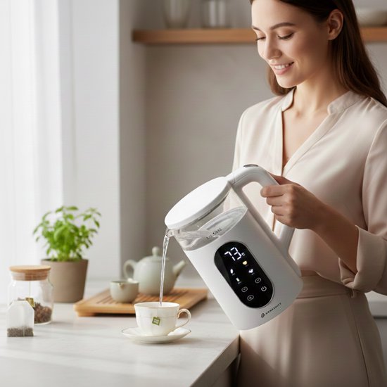 HomeShift® Waterkoker met Temperatuurregeling - Warmhoudfunctie - Dubbelwandig - Elektrisch - 1,7 Liter - 2200W - Wit
