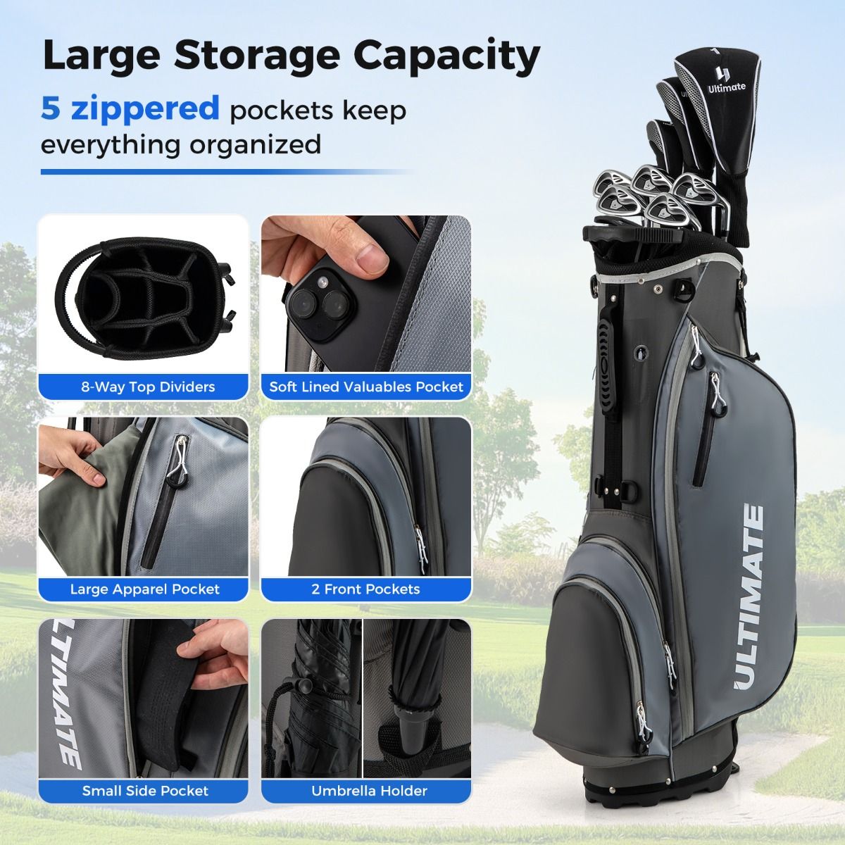 Coast Heren Golfset - 9-delig - Rechtshandig - Inclusief regenhoes - Grijs