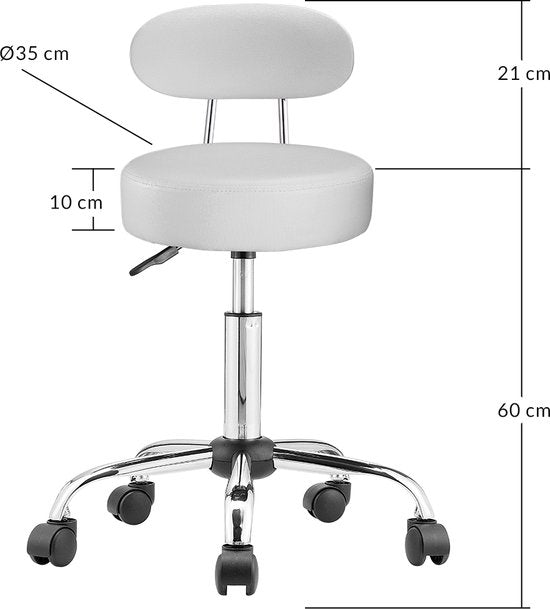 Casaria Draaikruk met Rugleuning - 360°/Hoogte Verstelbaar - Wit